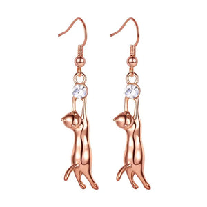 18K Gold & Platinum Plated Playing Cat Drop Earrings-Furbaby Friends Gifts