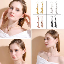 Load image into Gallery viewer, 18K Gold &amp; Platinum Plated Playing Cat Drop Earrings-Furbaby Friends Gifts