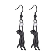 18K Gold & Platinum Plated Playing Cat Drop Earrings-Furbaby Friends Gifts