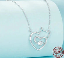 Carregar imagem no visualizador da galeria, 925 Silver Cat Heart Pendant &amp; Necklace-Furbaby Friends Gifts