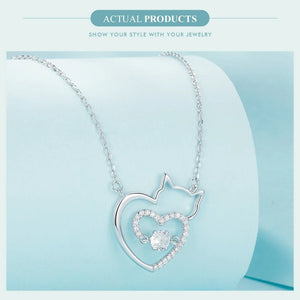 925 Silver Cat Heart Pendant & Necklace-Furbaby Friends Gifts