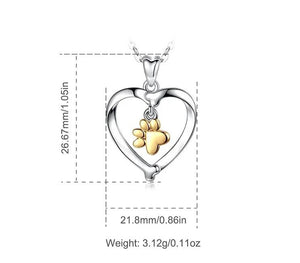 925 Sterling Silver & 18K Gold Plated Pet Footprint Pendant Necklace-Furbaby Friends Gifts