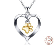 925 Sterling Silver & 18K Gold Plated Pet Footprint Pendant Necklace-Furbaby Friends Gifts