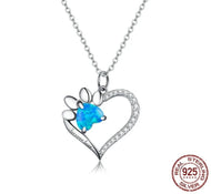 925 Sterling Silver and Crystal Paw Heart Necklace-Furbaby Friends Gifts