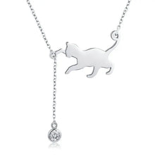 Charger l&#39;image dans la galerie, 925 Sterling Silver &amp; Crystal Playful Cat Pendant Necklace-Furbaby Friends Gifts