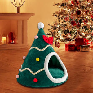 Adorable Velvet Christmas Tree Pet Bed-Furbaby Friends Gifts