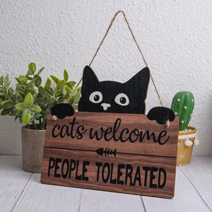 Black Cat Wooden Welcome Sign-Furbaby Friends Gifts