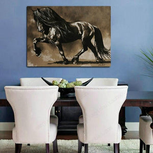 Black Stallion Canvas Oil Print-Furbaby Friends Gifts