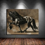 Black Stallion Canvas Oil Print-Furbaby Friends Gifts