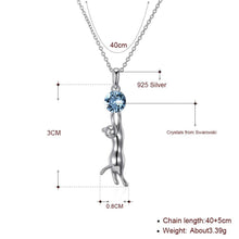 Laden Sie das Bild in den Galerie-Viewer, Blue Crystal &amp; Silver Cat Pendant Necklace-Furbaby Friends Gifts