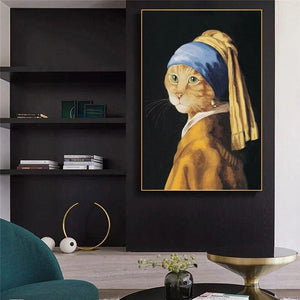'Cat with the Pearl Earring' Canvas Oil Print-Furbaby Friends Gifts