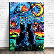 Cargar imagen en el visor de la galería, Cats in Starry Nights Van Gogh Style Canvas Oil Poster Prints-Furbaby Friends Gifts