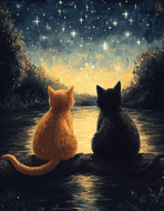 Cats in Starry Nights Canvas Oil Poster Prints-Furbaby Friends Gifts