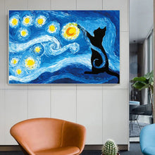 Laden Sie das Bild in den Galerie-Viewer, Cats in Starry Nights Van Gogh Style Canvas Oil Poster Prints-Furbaby Friends Gifts