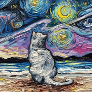 Cats in Starry Nights Van Gogh Style Canvas Oil Poster Prints-Furbaby Friends Gifts
