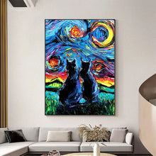 Carregar imagem no visualizador da galeria, Cats in Starry Nights Van Gogh Style Canvas Oil Poster Prints-Furbaby Friends Gifts