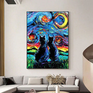 'Cats in Starry Nights' Canvas Oil Poster Prints-Furbaby Friends Gifts