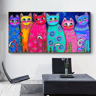 Colourful Cats Canvas Oil Painting-Furbaby Friends Gifts