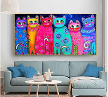 Laden Sie das Bild in den Galerie-Viewer, Colourful Cats Canvas Oil Painting-Furbaby Friends Gifts