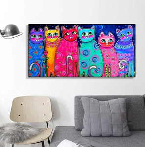Colourful Cats Canvas Oil Painting-Furbaby Friends Gifts