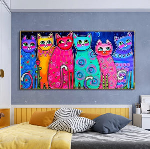 Colourful Cats Canvas Oil Painting-Furbaby Friends Gifts
