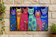 Colourful Cats Metal Plaques-Furbaby Friends Gifts