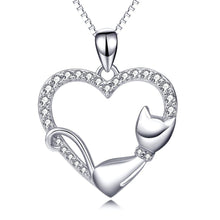 Carica l&#39;immagine nel visualizzatore di Gallery, Crystal &#39;Kitty Love&#39; Silver Pendant Necklace-Furbaby Friends Gifts