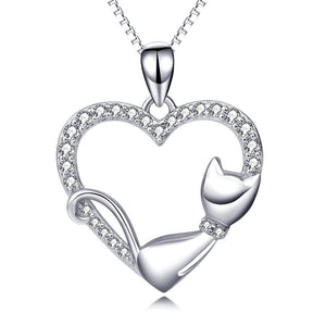 Crystal 'Kitty Love' Silver Pendant Necklace-Furbaby Friends Gifts