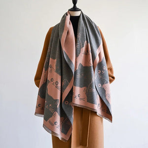 Cute Cat Jacquard Pashmina Cashmere Scarves - Furbaby Friend Gifts