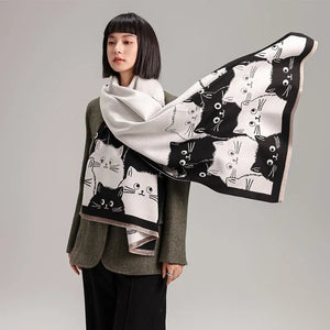 Cute Cat Jacquard Pashmina Cashmere Scarves - Furbaby Friend Gifts