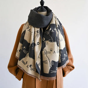 Cute Cat Jacquard Pashmina Cashmere Scarves - Furbaby Friend Gifts