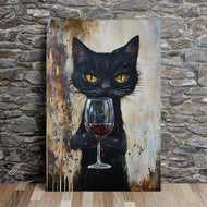 Drinking Black Kitty Canvas Posters-Furbaby Friends Gifts