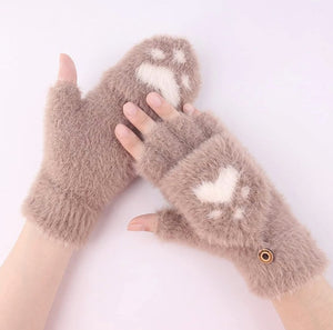 Fluffy Paw Print Mittens-Furbaby Friends Gifts