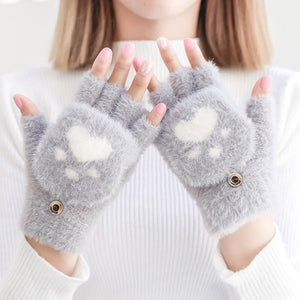 Fluffy Paw Print Mittens-Furbaby Friends Gifts