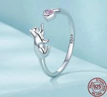 Charger l&#39;image dans la galerie, Gold Plated &#39;Love Cats&#39; Adjustable Silver Ring-Furbaby Friends Gifts