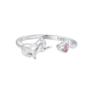 Gold Plated 'Love Cats' Adjustable Silver Ring-Furbaby Friends Gifts