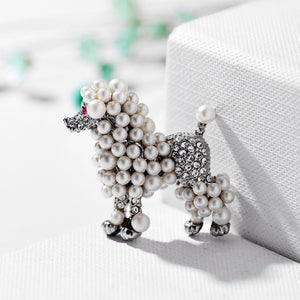Handmade Pearl & Crystal Poodle Brooch-Furbaby Friends Gifts
