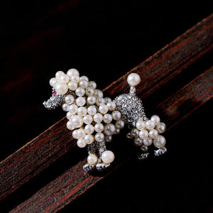 Handmade Pearl & Crystal Poodle Brooch-Furbaby Friends Gifts