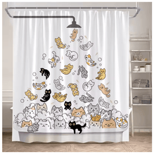 Charger l&#39;image dans la galerie, It&#39;s Raining Cats! Cute Cat Printed Shower Curtain with Hooks-Furbaby Friends Gifts