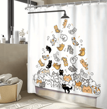 Charger l&#39;image dans la galerie, It&#39;s Raining Cats! Cute Cat Printed Shower Curtain with Hooks-Furbaby Friends Gifts