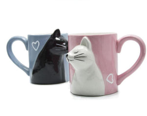 Kissing Cats Ceramic Mugs (Pair)-Furbaby Friends Gifts