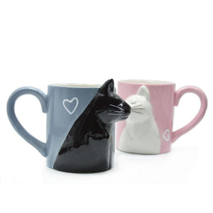 Kissing Cats Ceramic Mugs (Pair)-Furbaby Friends Gifts