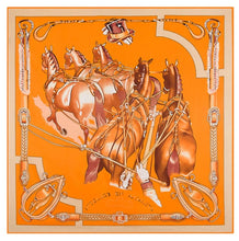 Load image into Gallery viewer, Large Orange Equestrian Silk Scarf-Furbaby Friends Gifts