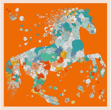 Load image into Gallery viewer, Large Orange Horse Print Silk Scarves-Furbaby Friends Gifts