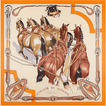 Load image into Gallery viewer, Large Orange Horse Print Silk Scarves-Furbaby Friends Gifts