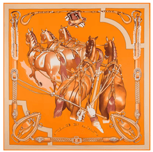 Load image into Gallery viewer, Large Orange Horse Print Silk Scarves-Furbaby Friends Gifts