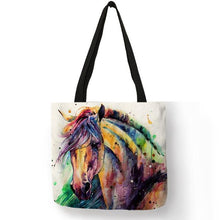 Carregar imagem no visualizador da galeria, Linen Horse Print Shopping/ Beach Tote-Furbaby Friends Gifts