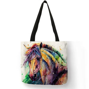 Linen Horse Print Shopping/ Beach Tote-Furbaby Friends Gifts