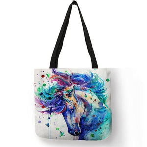 Linen Horse Print Shopping/ Beach Tote-Furbaby Friends Gifts