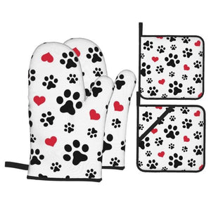 Paw Print Oven Gloves & Heat Proof Mats Set-Furbaby Friends Gifts